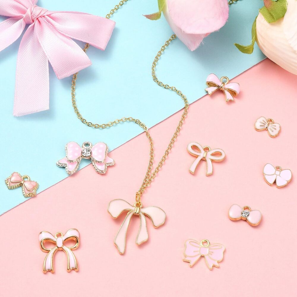 4325 60 pcs 10 Styles Enamel Bow Charms Pink Bowknot Charms Kawaii Bow Tie - Picture 6 of 7